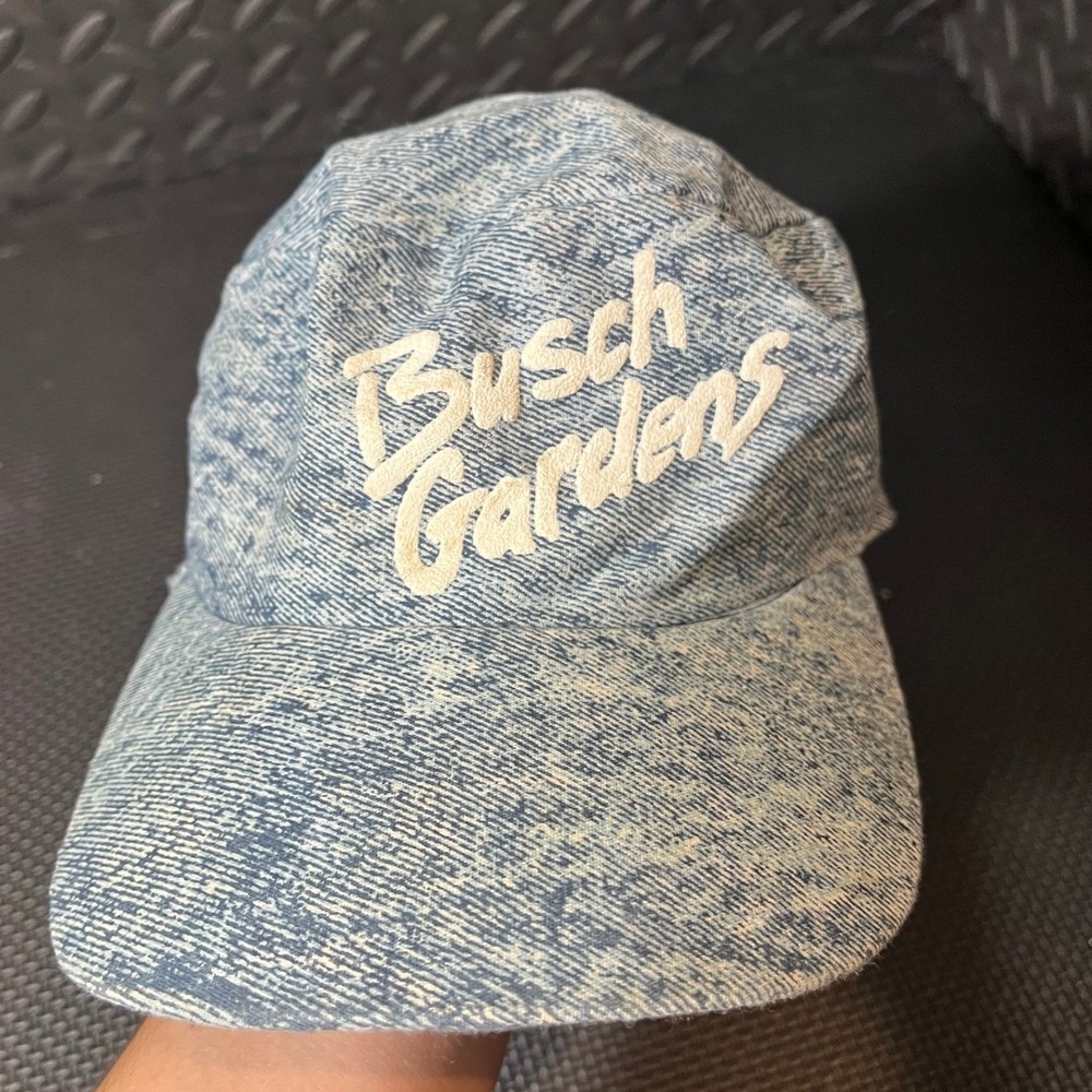 Busch Gardens Hat Unisex OS Blue Acid Wash Denim Vintage Snapback USA Made